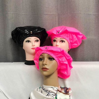 Pink Black Silk Waterproof Shower Caps Curly Girl Shower Cap With Button