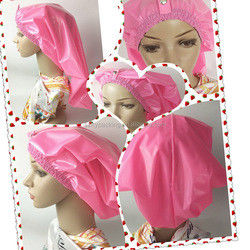 Pink Black Silk Waterproof Shower Caps Curly Girl Shower Cap With Button