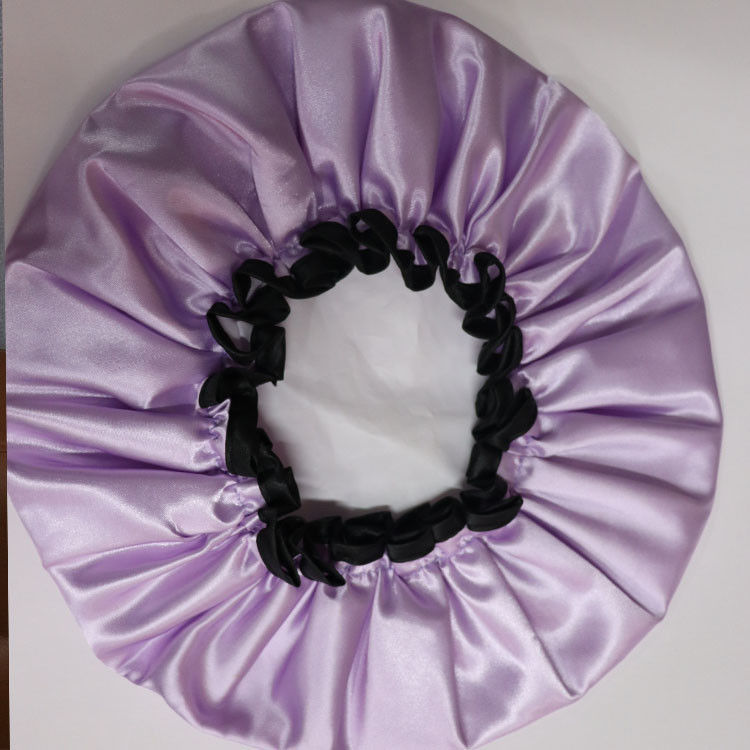 PEVA Satin Waterproof Shower Caps Ruffled Edges Ladies Shower Cap